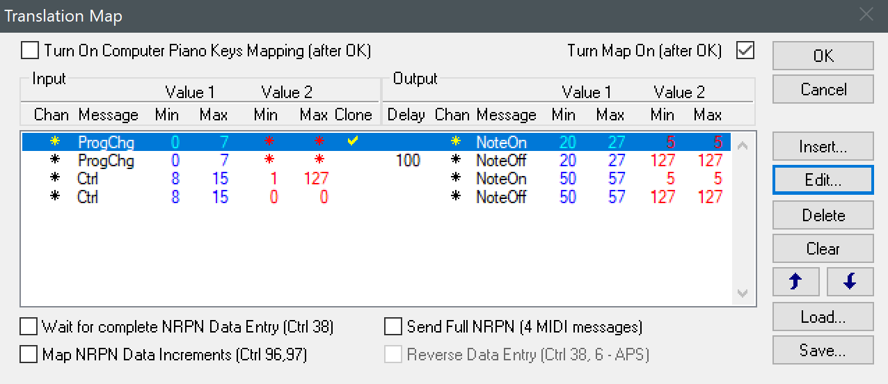 MIDI-OX data translations